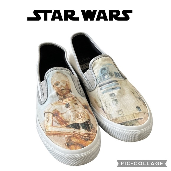 STAR WARS Sperry Shoes C3PO R2D2 Droid Cloud Slip On Shoes Men Size 9 - Picture 1 of 11